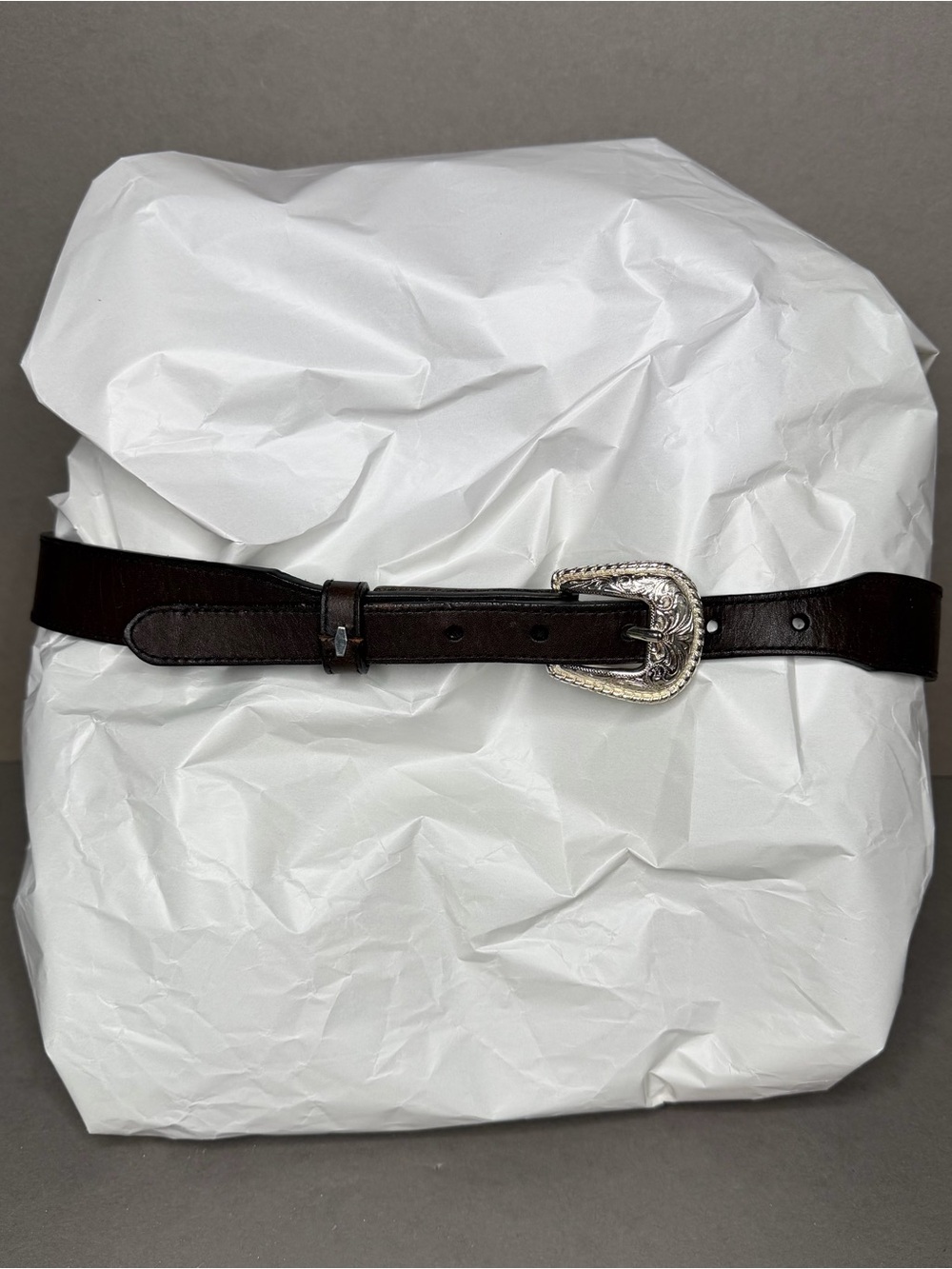 NOCONA Brown Leather Belt Size Small 2” Silver Belt Buckle 1” Belt Thickness